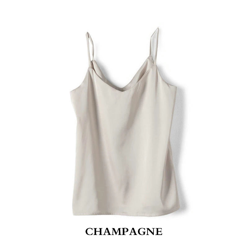 Women Camisole Fashion Strap Top  Halter V Neck Basic White Cami Sleeveless Satin Silk Tank Tops Women'S Summer  Spring Fall