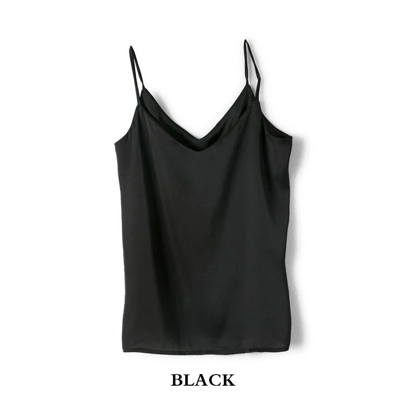Women Camisole Fashion Strap Top  Halter V Neck Basic White Cami Sleeveless Satin Silk Tank Tops Women'S Summer  Spring Fall