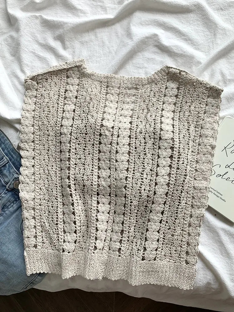 Summer Crochet Top Women Sheer Openwork V-neck Sleeveless Knit Tank Blouse Beach Boho Vacation Outfit