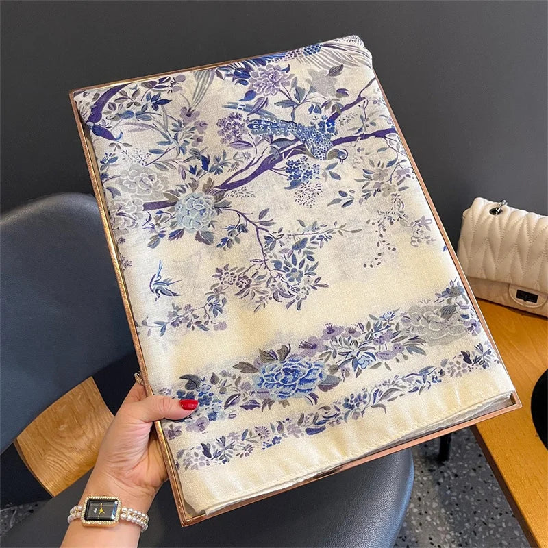 New Spring Women Cotton Scarf Beach Hijab Shawls and Wraps 2024 Luxury Brand Flower Female Foulard Echarpe Designer Bandana