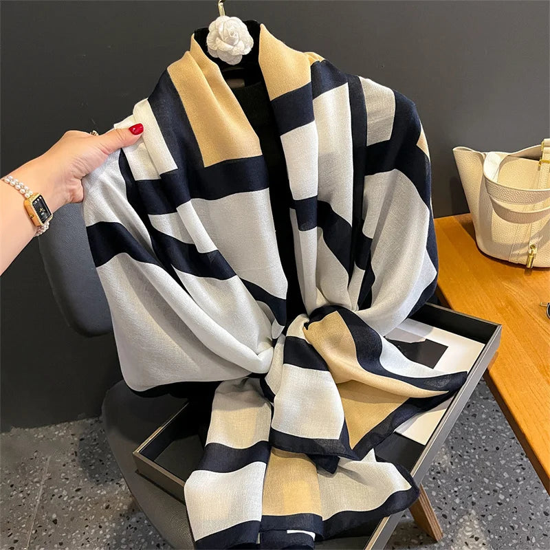 New Spring Women Cotton Scarf Beach Hijab Shawls and Wraps 2024 Luxury Brand Flower Female Foulard Echarpe Designer Bandana