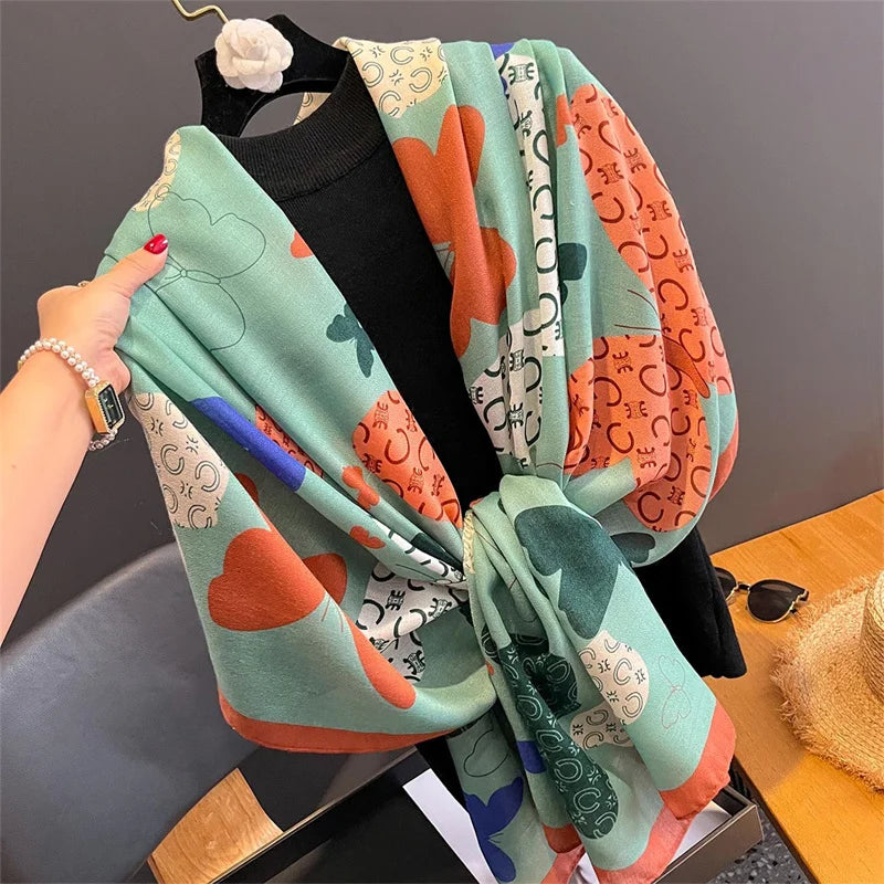 New Spring Women Cotton Scarf Beach Hijab Shawls and Wraps 2024 Luxury Brand Flower Female Foulard Echarpe Designer Bandana