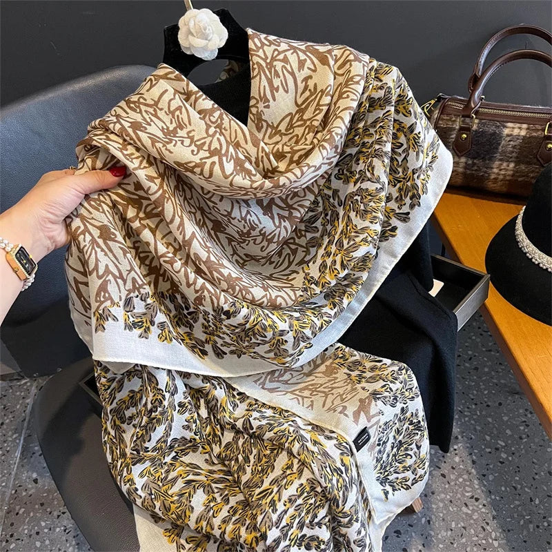 New Spring Women Cotton Scarf Beach Hijab Shawls and Wraps 2024 Luxury Brand Flower Female Foulard Echarpe Designer Bandana