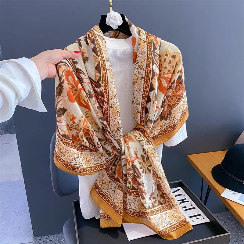 New Spring Women Cotton Scarf Beach Hijab Shawls and Wraps 2024 Luxury Brand Flower Female Foulard Echarpe Designer Bandana