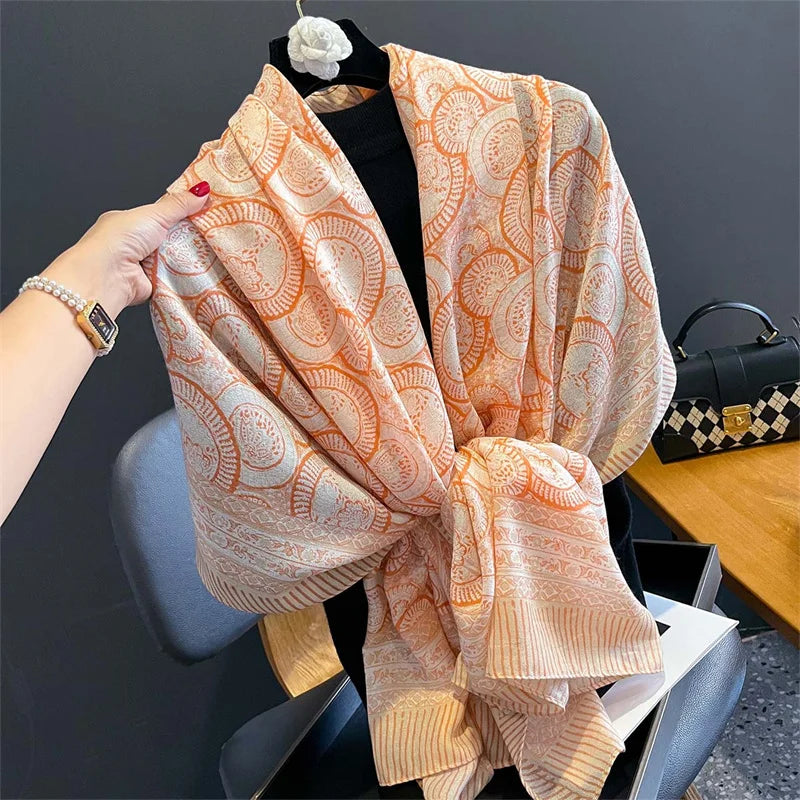 New Spring Women Cotton Scarf Beach Hijab Shawls and Wraps 2024 Luxury Brand Flower Female Foulard Echarpe Designer Bandana
