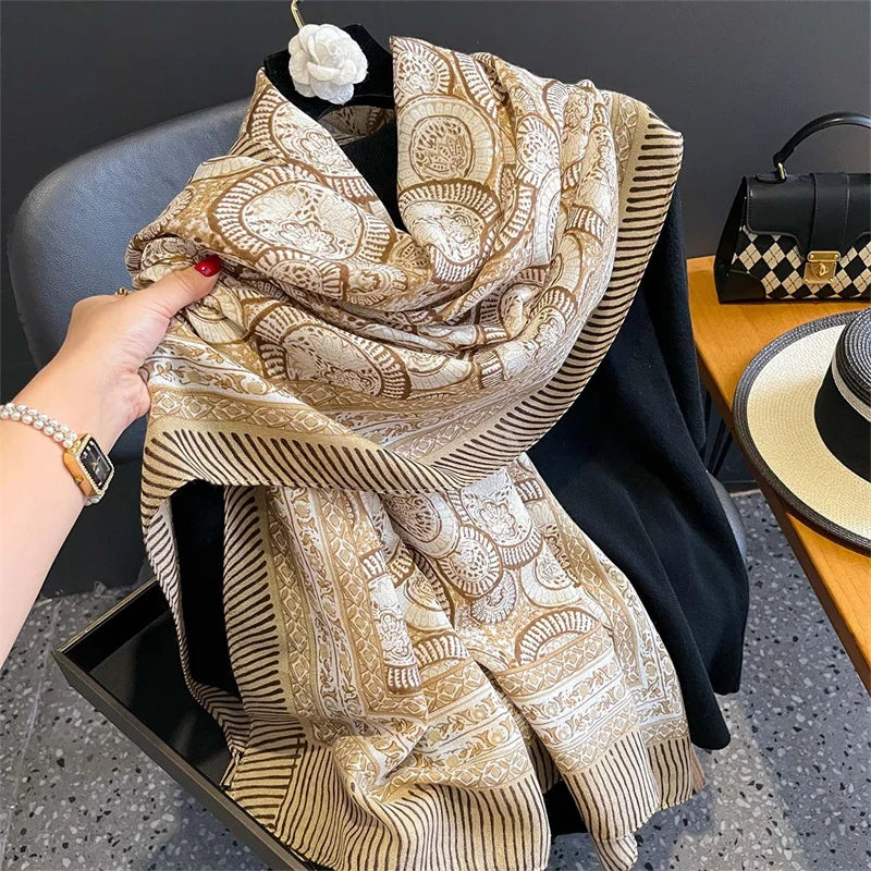 New Spring Women Cotton Scarf Beach Hijab Shawls and Wraps 2024 Luxury Brand Flower Female Foulard Echarpe Designer Bandana