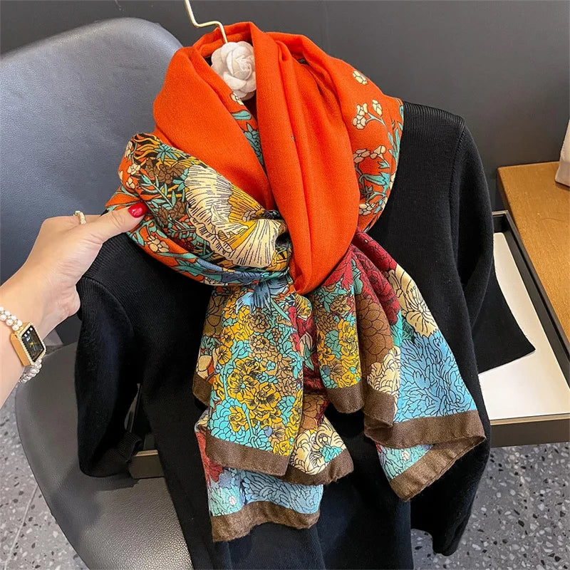 New Spring Women Cotton Scarf Beach Hijab Shawls and Wraps 2024 Luxury Brand Flower Female Foulard Echarpe Designer Bandana
