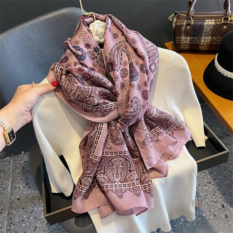 New Spring Women Cotton Scarf Beach Hijab Shawls and Wraps 2024 Luxury Brand Flower Female Foulard Echarpe Designer Bandana