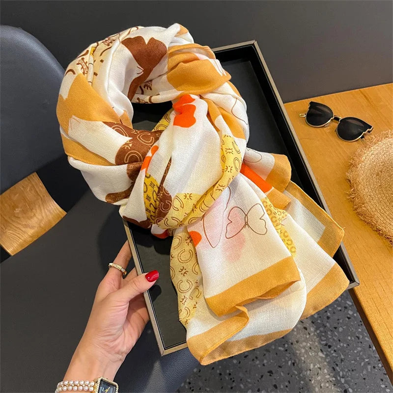 New Spring Women Cotton Scarf Beach Hijab Shawls and Wraps 2024 Luxury Brand Flower Female Foulard Echarpe Designer Bandana