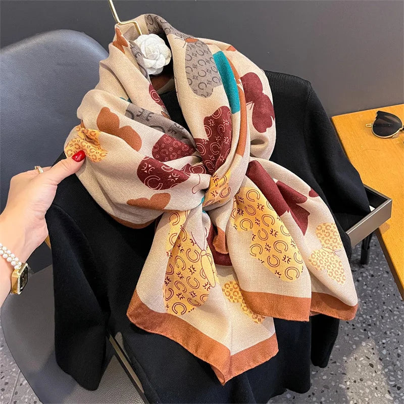 New Spring Women Cotton Scarf Beach Hijab Shawls and Wraps 2024 Luxury Brand Flower Female Foulard Echarpe Designer Bandana