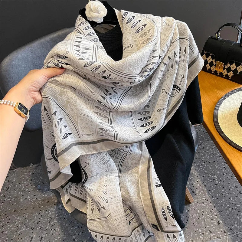 New Spring Women Cotton Scarf Beach Hijab Shawls and Wraps 2024 Luxury Brand Flower Female Foulard Echarpe Designer Bandana
