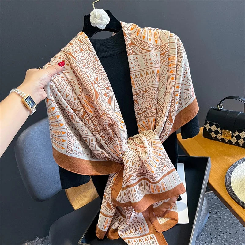 New Spring Women Cotton Scarf Beach Hijab Shawls and Wraps 2024 Luxury Brand Flower Female Foulard Echarpe Designer Bandana