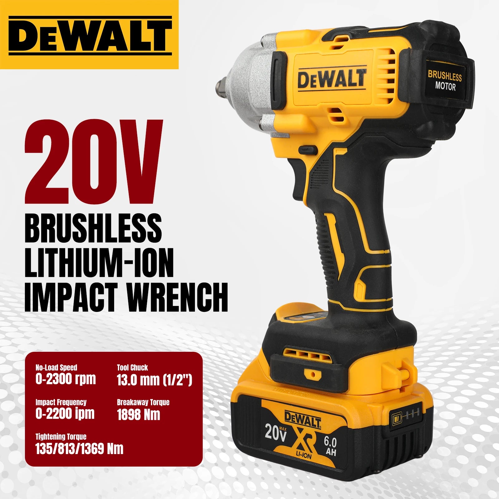 DEWALT 20V Cordless Impact Wrench | High Torque Brushless Motor | Durable Lithium-Powered Tool for Professional Use DCF900